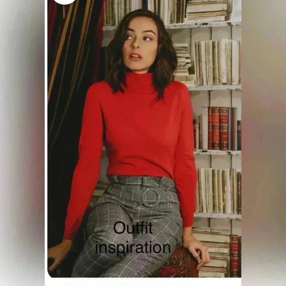 90s Liz Sport Cotton Red Turtleneck  Academia old money classic bright preppy M - Picture 8 of 11